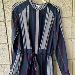 Joie Navy Midi Dress with Red and White Accents